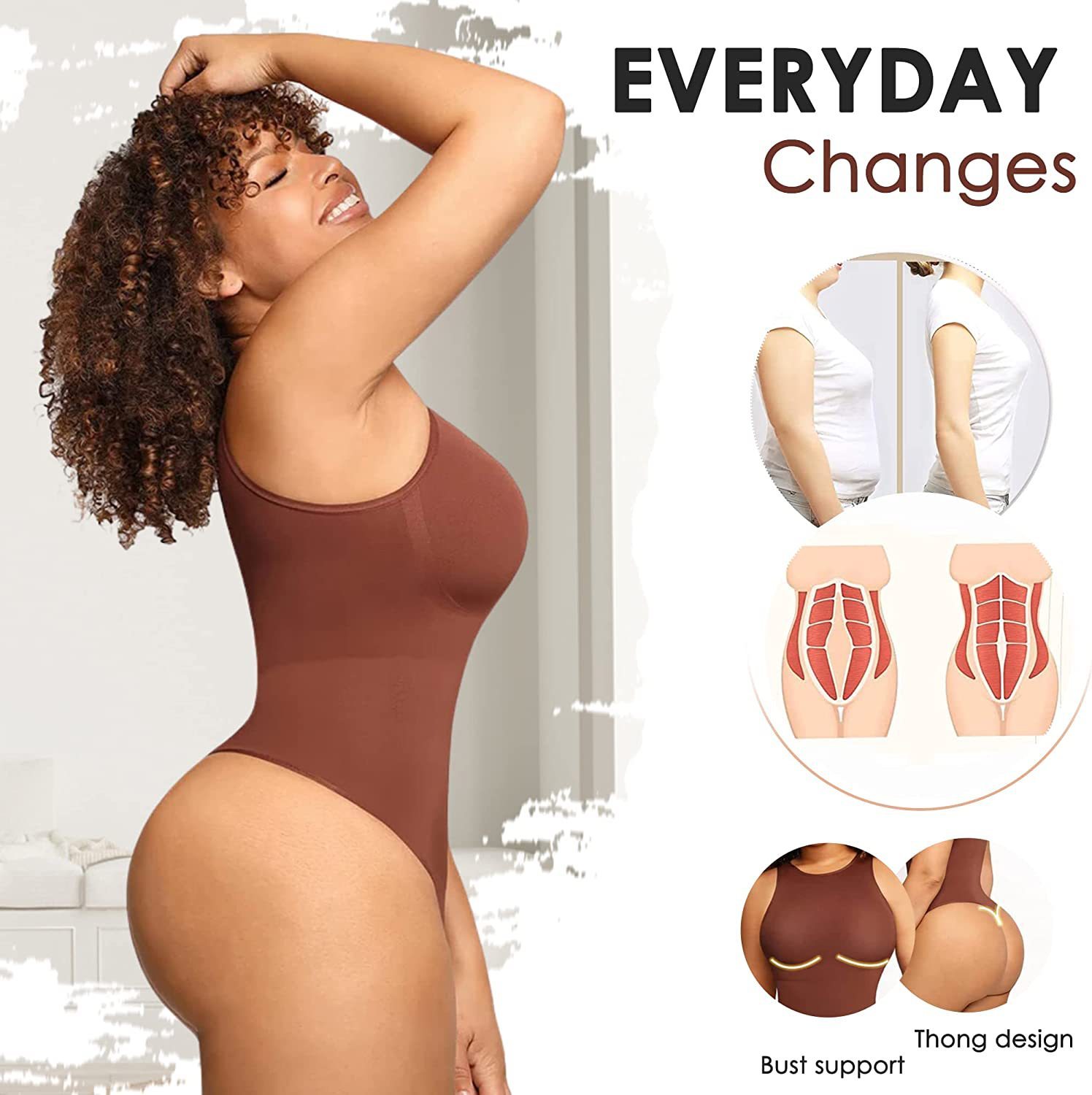 Belly Contraction Body Shaper Solid Color Round Neck Jumpsuit - Image 3