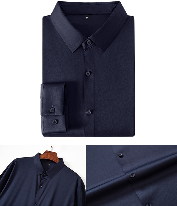 High-elasticity Mens Seamless Wrinkle-free Ice-silk Long-sleeve Shirt - Image 19