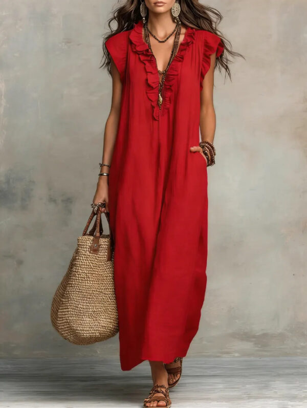 Women's Spring Summer Pocket Ruffle Elegant Dress - Image 6
