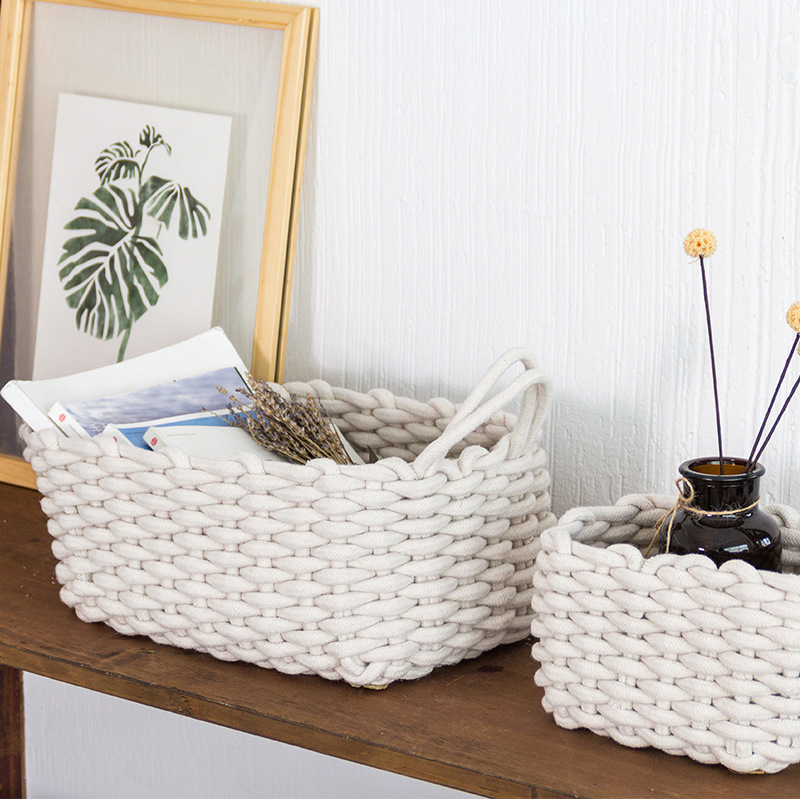Nordic Wind Hand-woven Thick Cotton Rope Storage Box Simple Storage Basket - Image 1