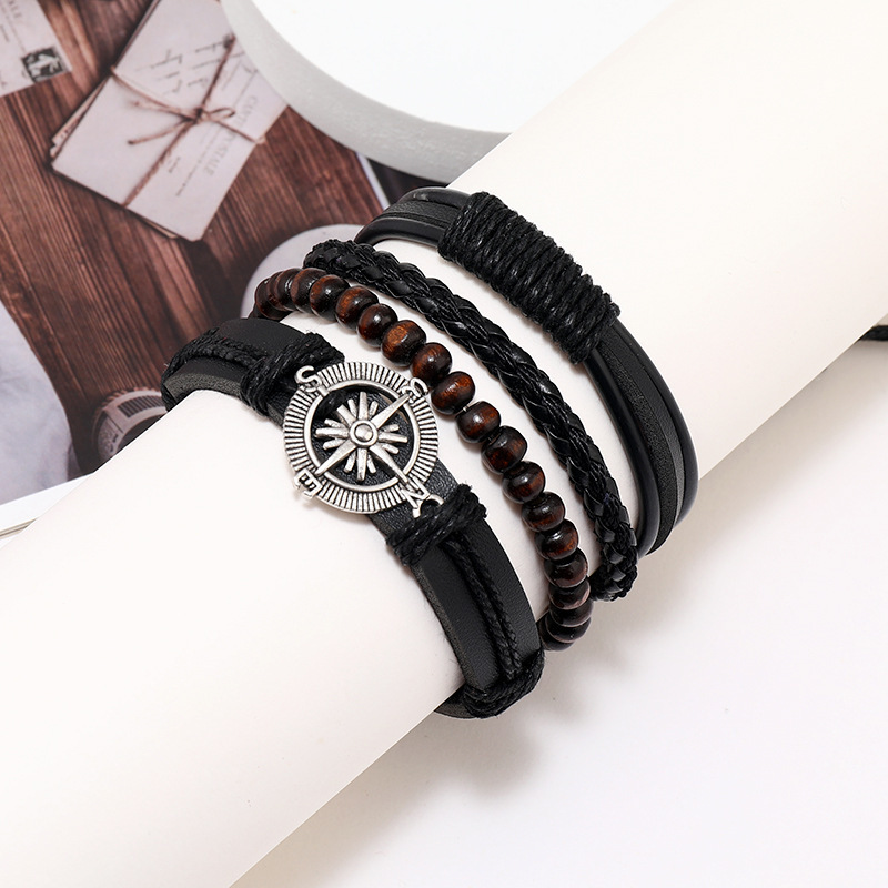4-Piece Set Of Stylish Trendy Personalized Braided Leather Bracelets For Men - Image 1