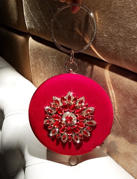 LOLIBOX Women Bags Women Evening Clutch Bags Velvet Diamond Ring Handbags Small Round Clutch Bag Day Party Clutches Purses - Image 5