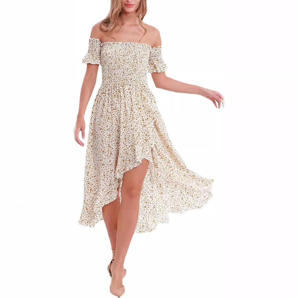 Summer Off Shoulder Bohemian Printed A Line Beach Dress