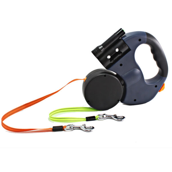 Dual Headed Pet Leashes with Flashlight Garbage Bag Box Automatic Retractable Dogs Traction Rope - Image 7