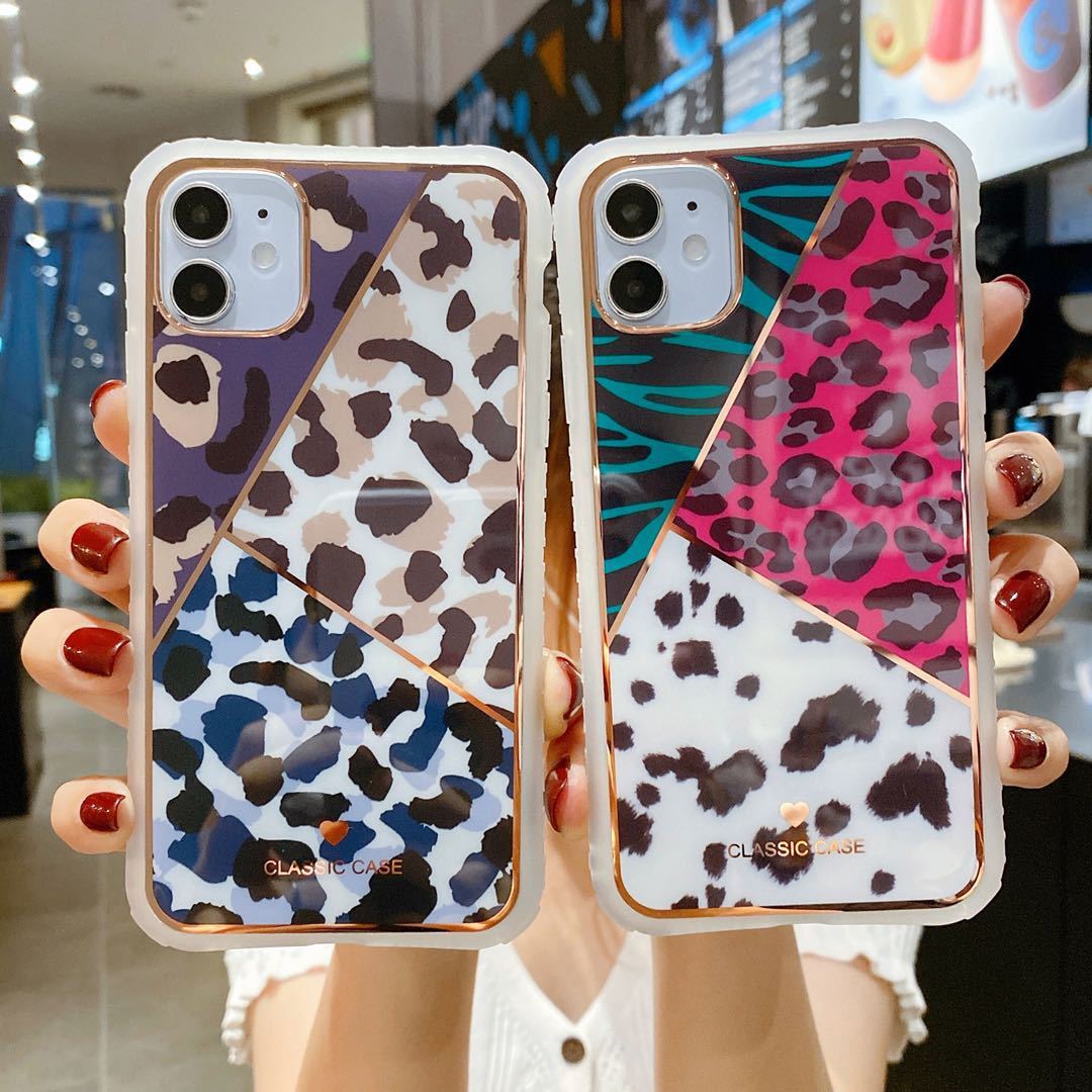 Electroplating love leopard print small waist protective cover phone case - Image 1