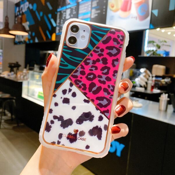 Electroplating love leopard print small waist protective cover phone case - Image 55