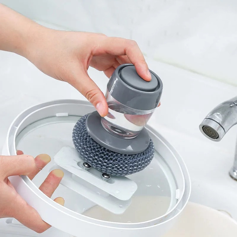 Kitchen Soap Dispensing Palm Brush Cleaner Push-type Brush Kitchen Detergent Tools - Image 8