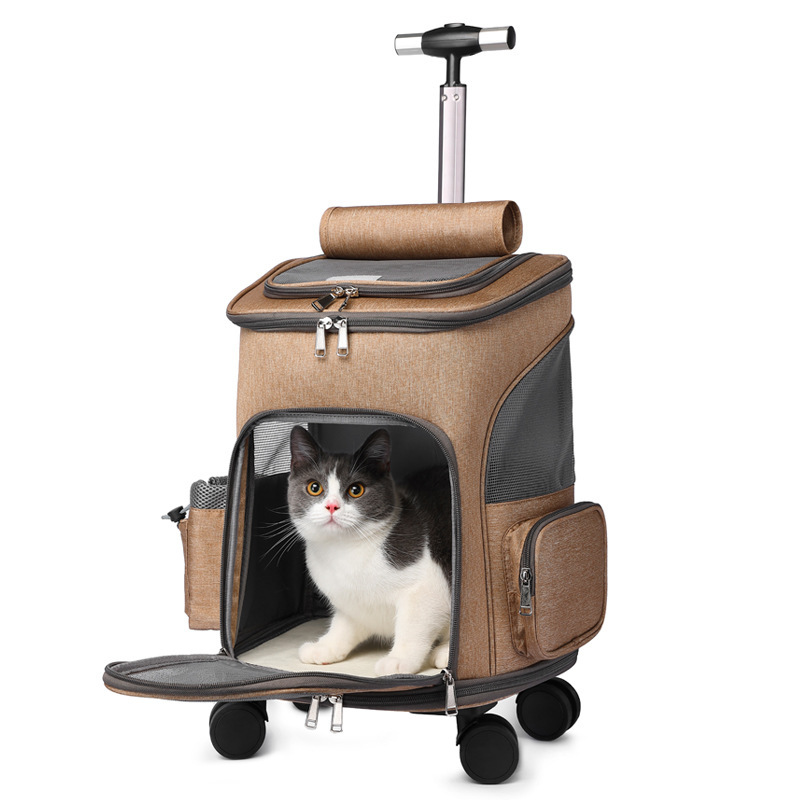 Portable Folding Trolley Pet Backpack Traveling Cat Backpack With Universal Wheel Trolley Pet Bag - Image 1