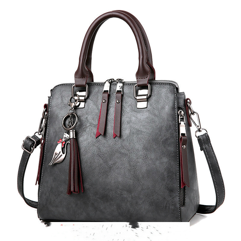 Vintage Handbag Women PU Leather Tassel Top-handle Bag Fashion Lady Tote Luxury Large Capacity Shoulder Bag - Image 2