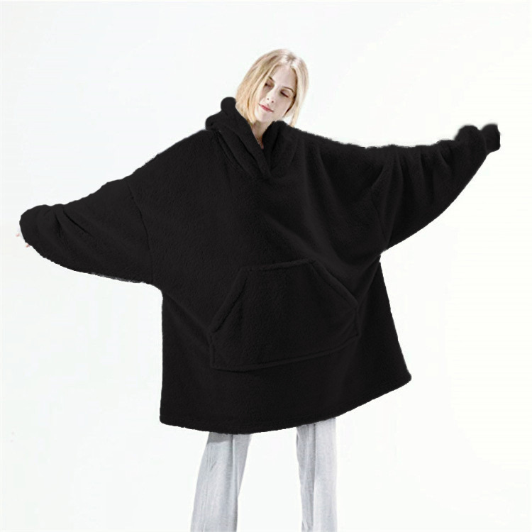 Hoodie Sweatshirt With Big Pocket Tops Sweater Comfortable Loose Double-Sided Fleece Thicker Wearable Blanket - Image 4