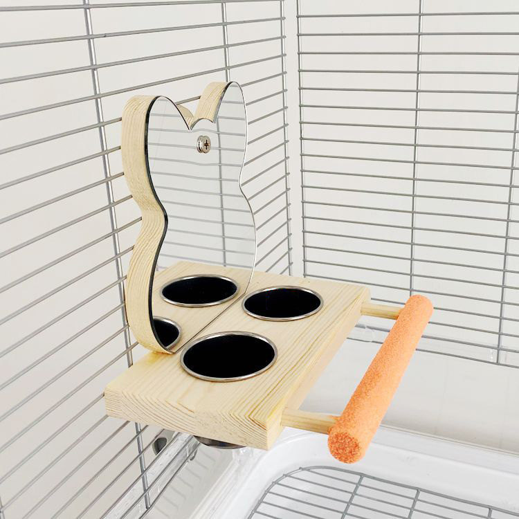 Parrot Puzzle Bird Toy Grinding Claw Stand Stainless Steel Food Cup Mirror - Image 1