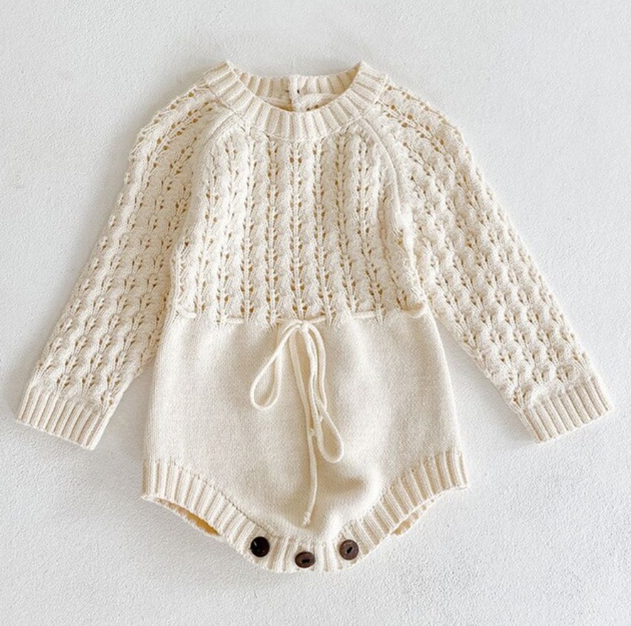 Girl Baby Knitted Hollow Waist Girdle Long Sleeves Harpy Dress Triangle - Image 1
