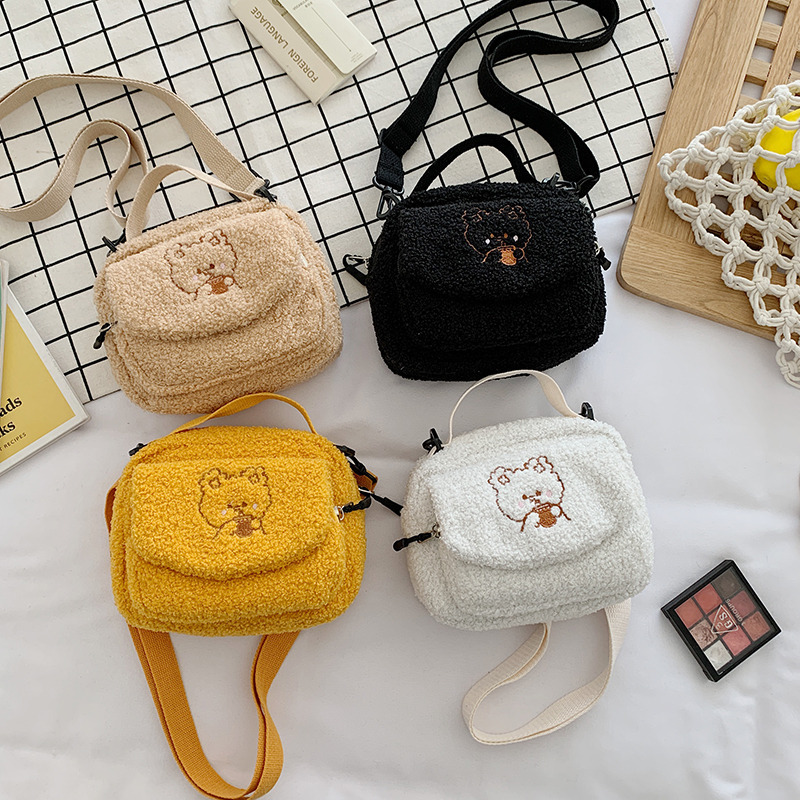 Women Mini Plush Shoulder Bag Female Small Canvas Cross Body Bags Ladies Embroidery Zipper Cloth Purse Mobile Phone Bag Tote - Image 1