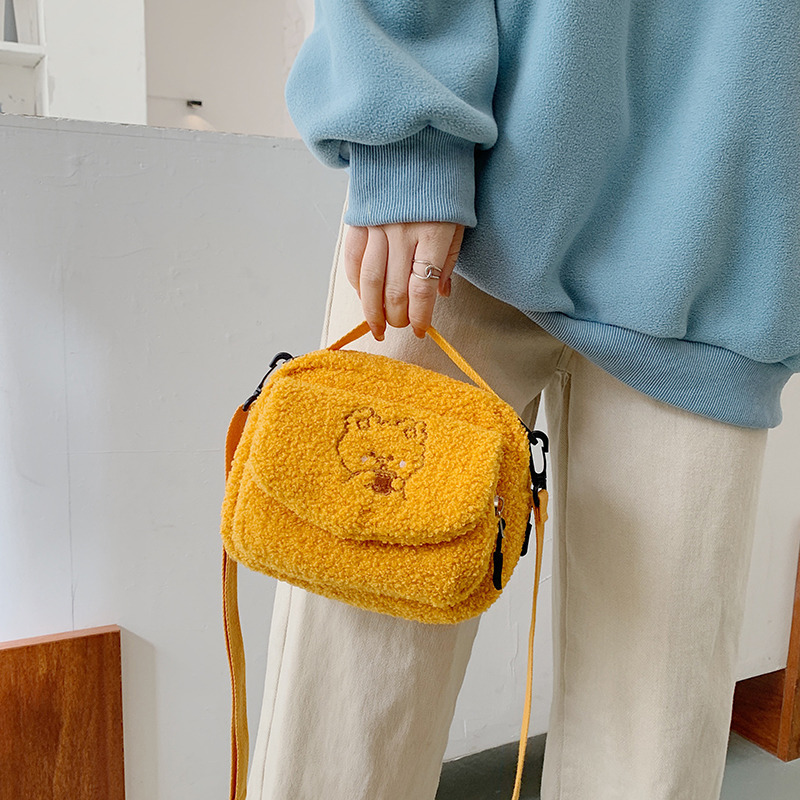 Women Mini Plush Shoulder Bag Female Small Canvas Cross Body Bags Ladies Embroidery Zipper Cloth Purse Mobile Phone Bag Tote - Image 4