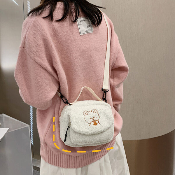 Women Mini Plush Shoulder Bag Female Small Canvas Cross Body Bags Ladies Embroidery Zipper Cloth Purse Mobile Phone Bag Tote - Image 6