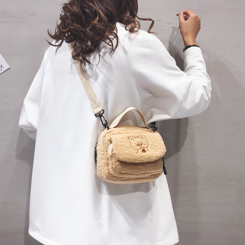 Women Mini Plush Shoulder Bag Female Small Canvas Cross Body Bags Ladies Embroidery Zipper Cloth Purse Mobile Phone Bag Tote - Image 7