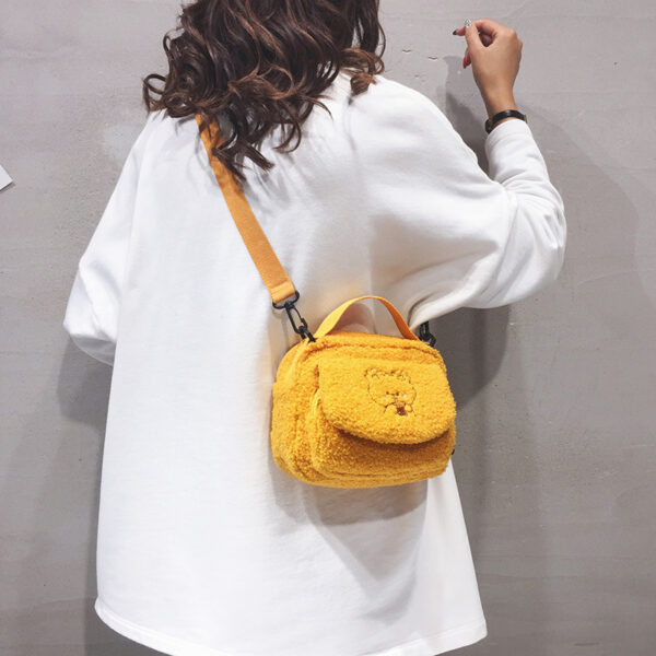 Women Mini Plush Shoulder Bag Female Small Canvas Cross Body Bags Ladies Embroidery Zipper Cloth Purse Mobile Phone Bag Tote - Image 5