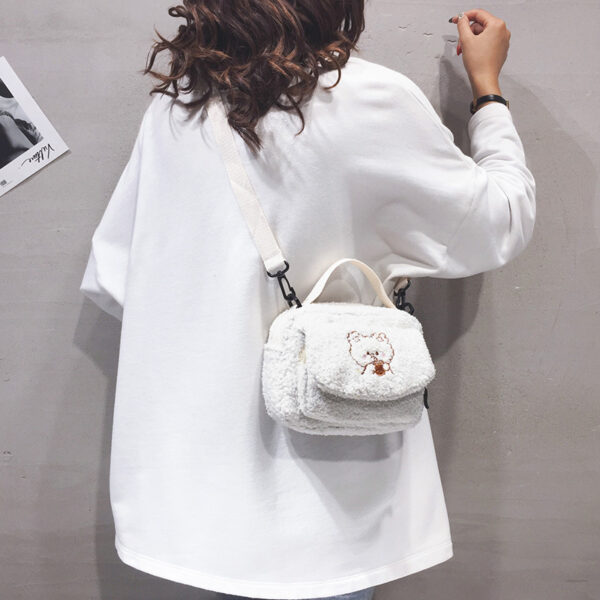 Women Mini Plush Shoulder Bag Female Small Canvas Cross Body Bags Ladies Embroidery Zipper Cloth Purse Mobile Phone Bag Tote - Image 2