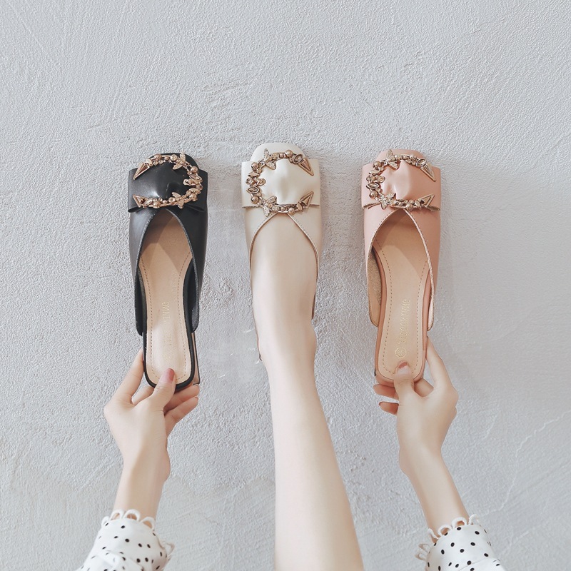 Large Size Women'S Slippers 41 To 43 Outer Wear Feet Fat Feet Wide Summer Baotou Fat Feet Lazy Shoes