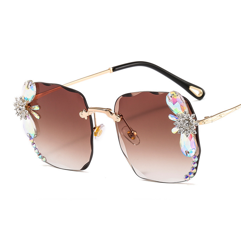 Frameless Trendy Rhinestone Sunglasses, Gradient Luxury Sunglasses Women - Image 3