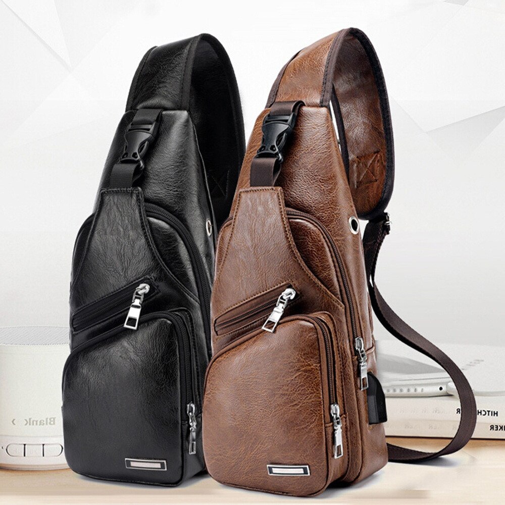 Men USB Charging Bag Men Chest Bag For Custom PU PVC Shoulder Bag Diagonal Package Messenger Travel Bag Cross Body Bags