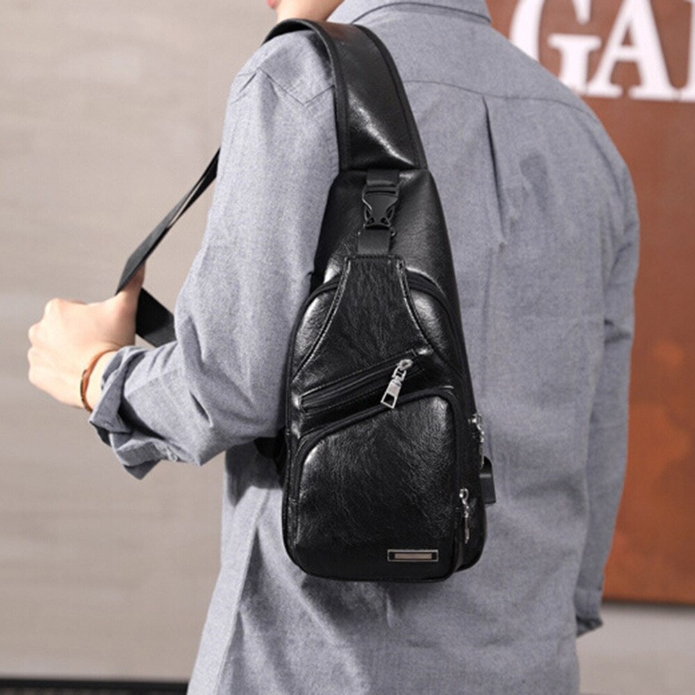 Men USB Charging Bag Men Chest Bag For Custom PU PVC Shoulder Bag Diagonal Package Messenger Travel Bag Cross Body Bags
