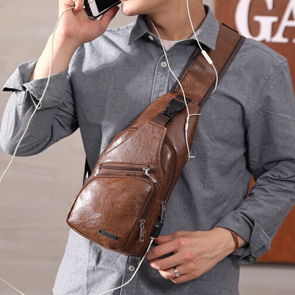 Men USB Charging Bag Men Chest Bag For Custom PU PVC Shoulder Bag Diagonal Package Messenger Travel Bag Cross Body Bags