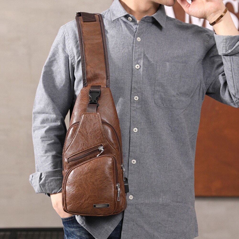Men USB Charging Bag Men Chest Bag For Custom PU PVC Shoulder Bag Diagonal Package Messenger Travel Bag Cross Body Bags