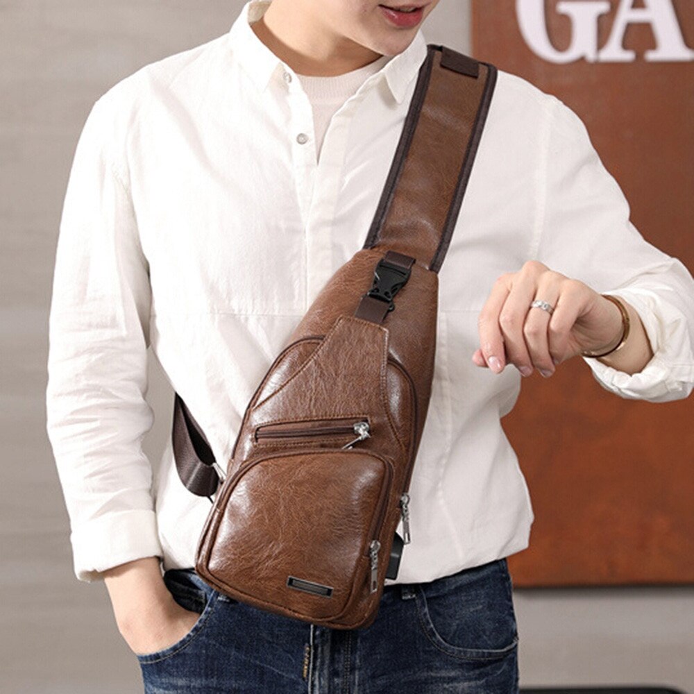 Men USB Charging Bag Men Chest Bag For Custom PU PVC Shoulder Bag Diagonal Package Messenger Travel Bag Cross Body Bags