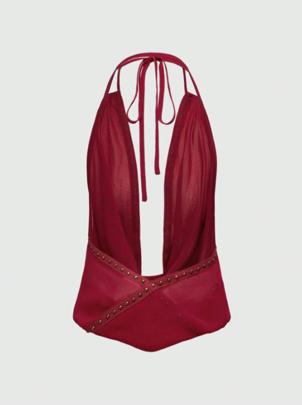 Solid-color Top With Studs Sexy Womens Clothing - Image 10