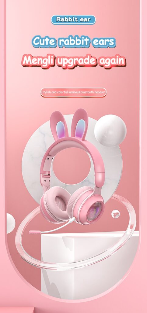 Rabbit Ear Headphones Wireless Luminous Extendable Wheat Headphones
