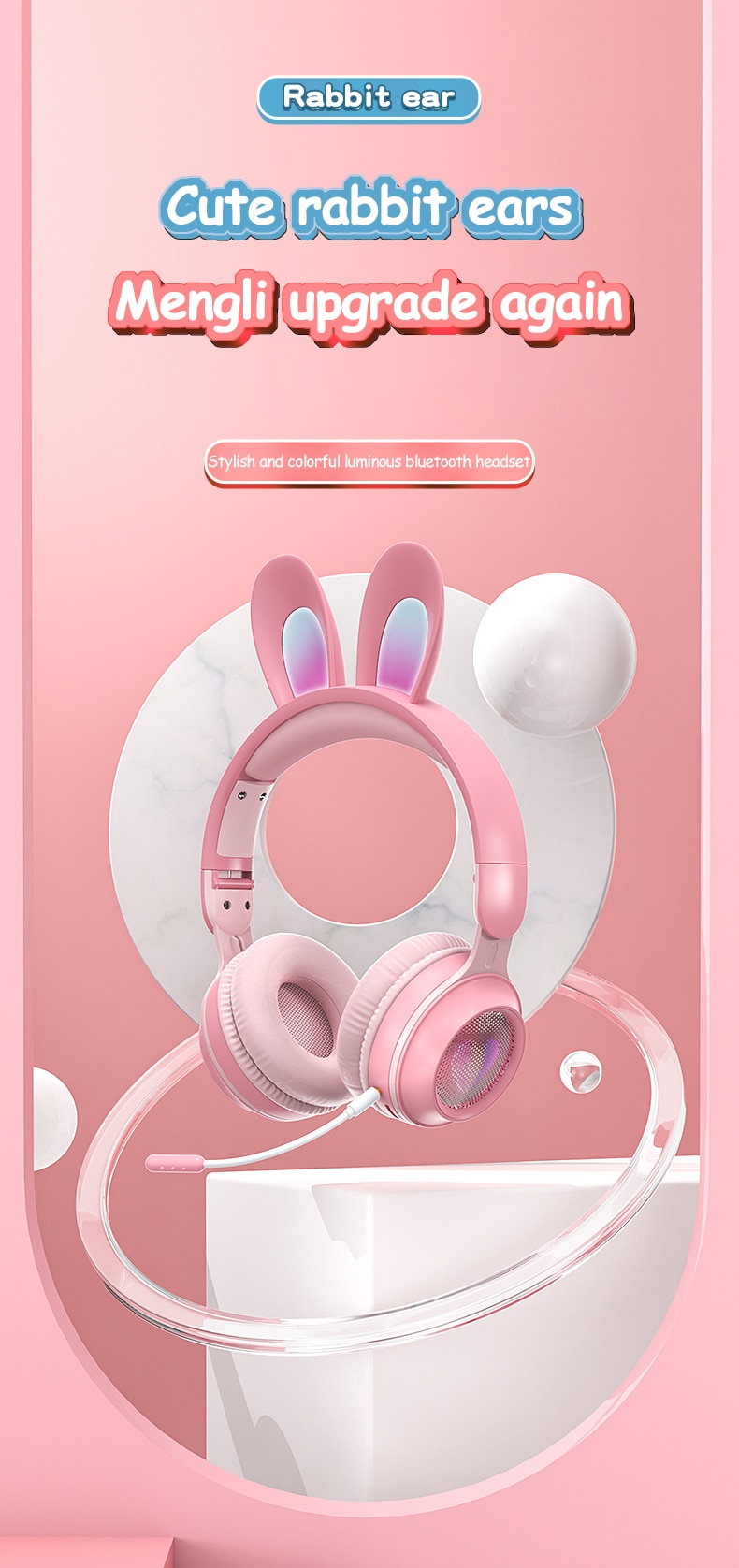 Rabbit Ear Headphones Wireless Luminous Extendable Wheat Headphones - Image 23