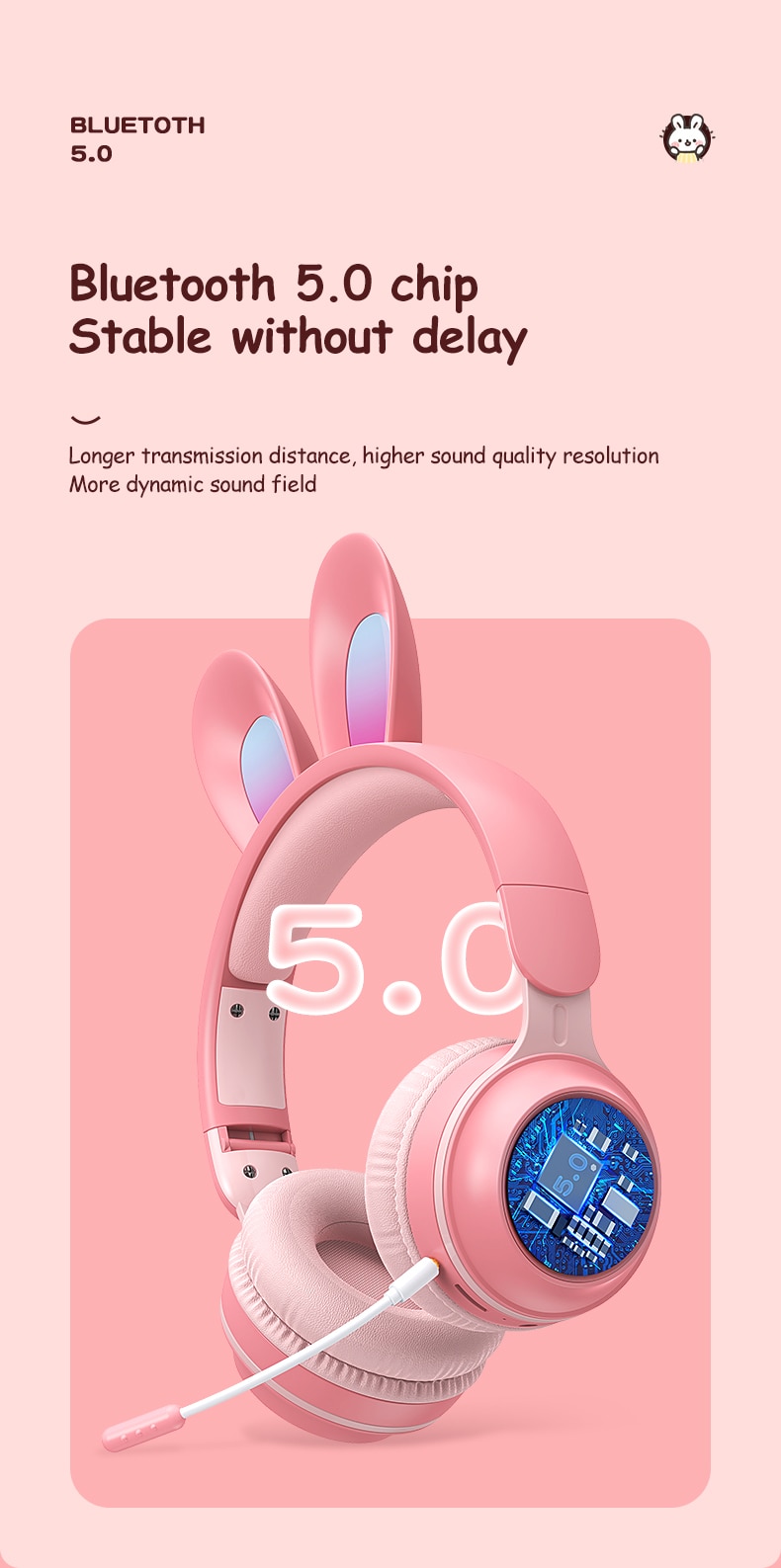 Rabbit Ear Headphones Wireless Luminous Extendable Wheat Headphones - Image 18