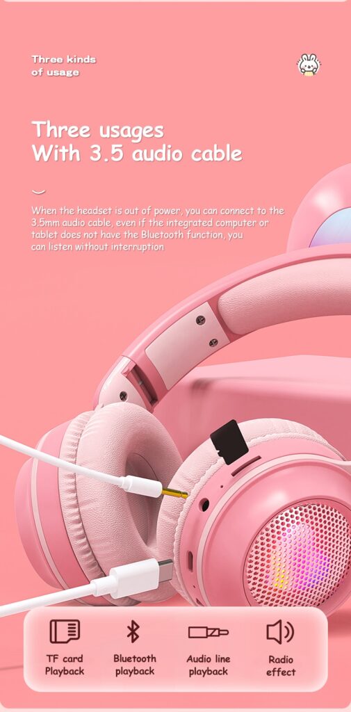 Rabbit Ear Headphones Wireless Luminous Extendable Wheat Headphones