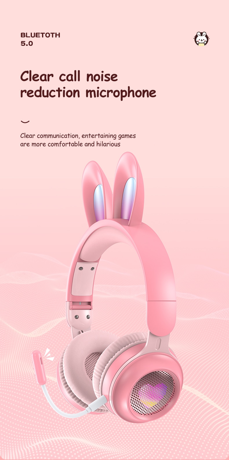 Rabbit Ear Headphones Wireless Luminous Extendable Wheat Headphones - Image 13