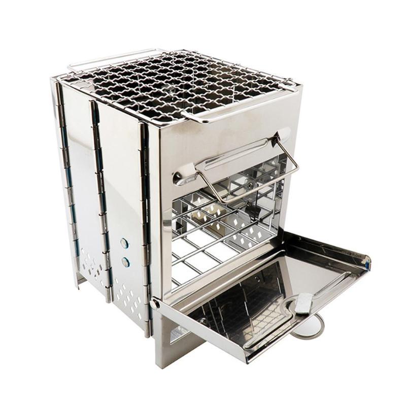 Mini Outdoor Firewood Stove Camping Cooking Picnic Grill Folding Stove Square Wood Steel Travel Charcoal - Image 7