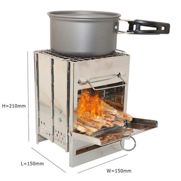 Mini Outdoor Firewood Stove Camping Cooking Picnic Grill Folding Stove Square Wood Steel Travel Charcoal - Image 9
