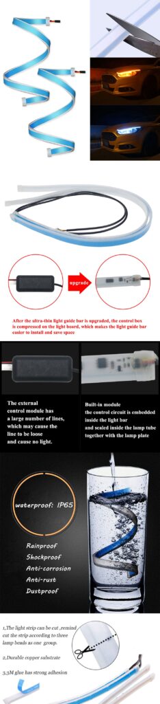 Led DRL Car Daytime Running Lights Flexible Waterproof Auto Turn Signal Yellow Brake Side Headlights Light Car Accessories