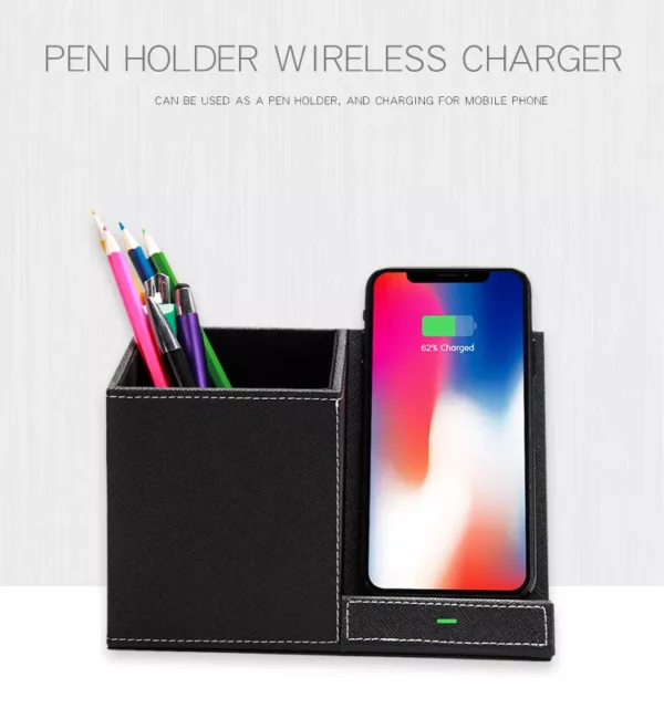 Leather Pen Holder Wireless Charger Wireless Phone Charger And Pen Holder Fast Charging Phone - Image 9