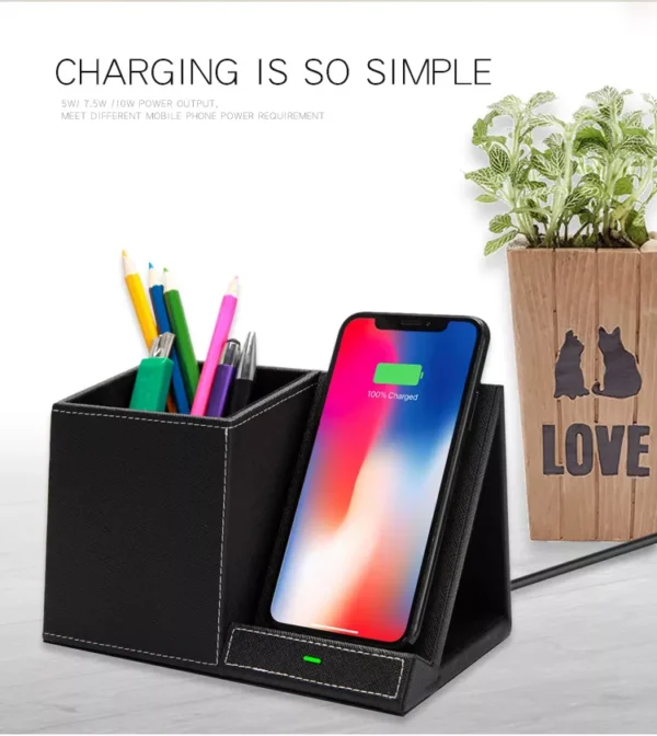 Leather Pen Holder Wireless Charger Wireless Phone Charger And Pen Holder Fast Charging Phone - Image 18