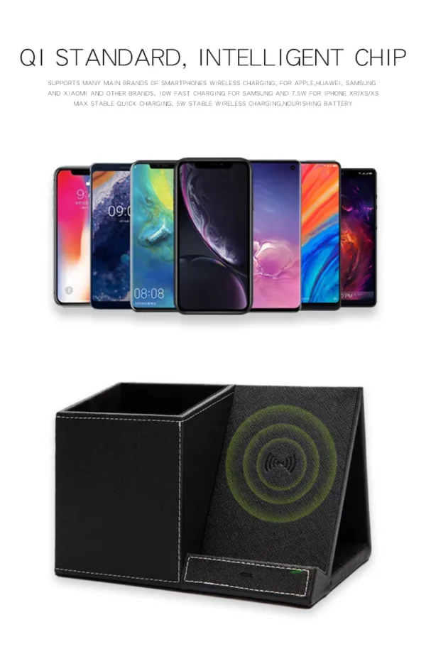 Leather Pen Holder Wireless Charger Wireless Phone Charger And Pen Holder Fast Charging Phone - Image 17