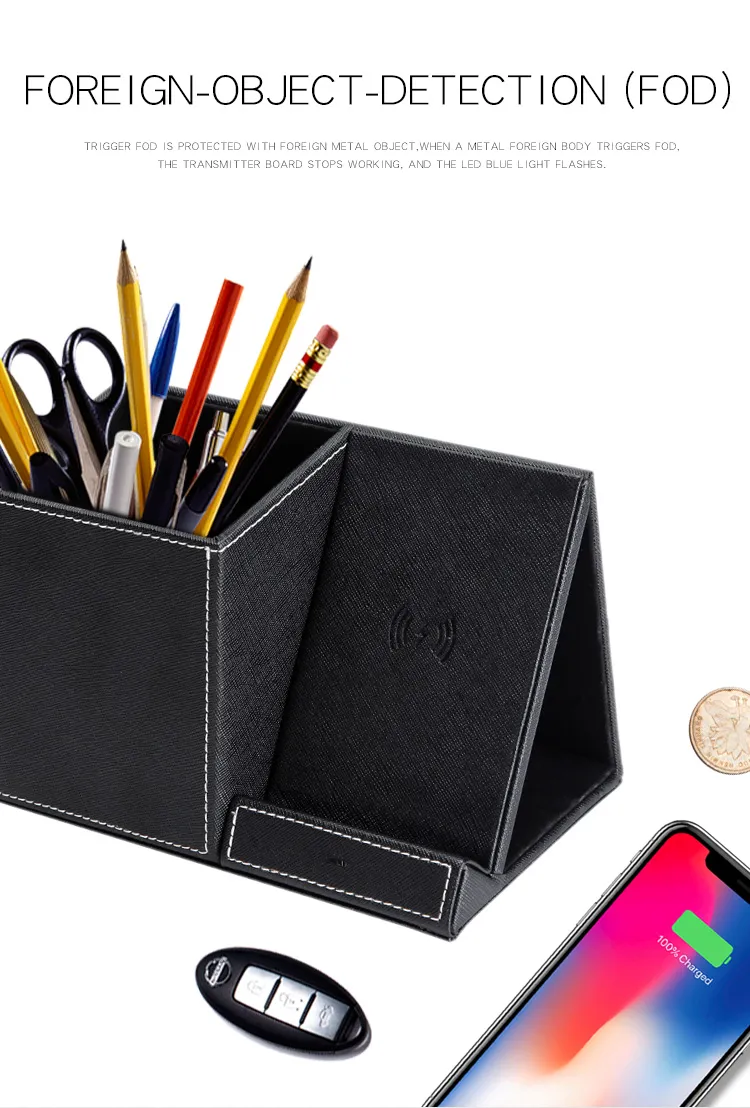 Leather Pen Holder Wireless Charger Wireless Phone Charger And Pen Holder Fast Charging Phone - Image 14