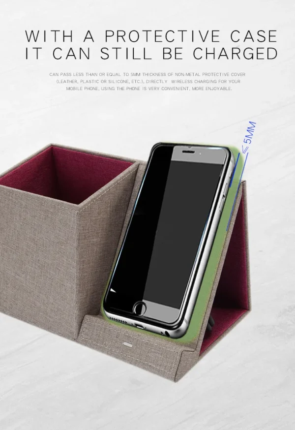 Leather Pen Holder Wireless Charger Wireless Phone Charger And Pen Holder Fast Charging Phone - Image 13