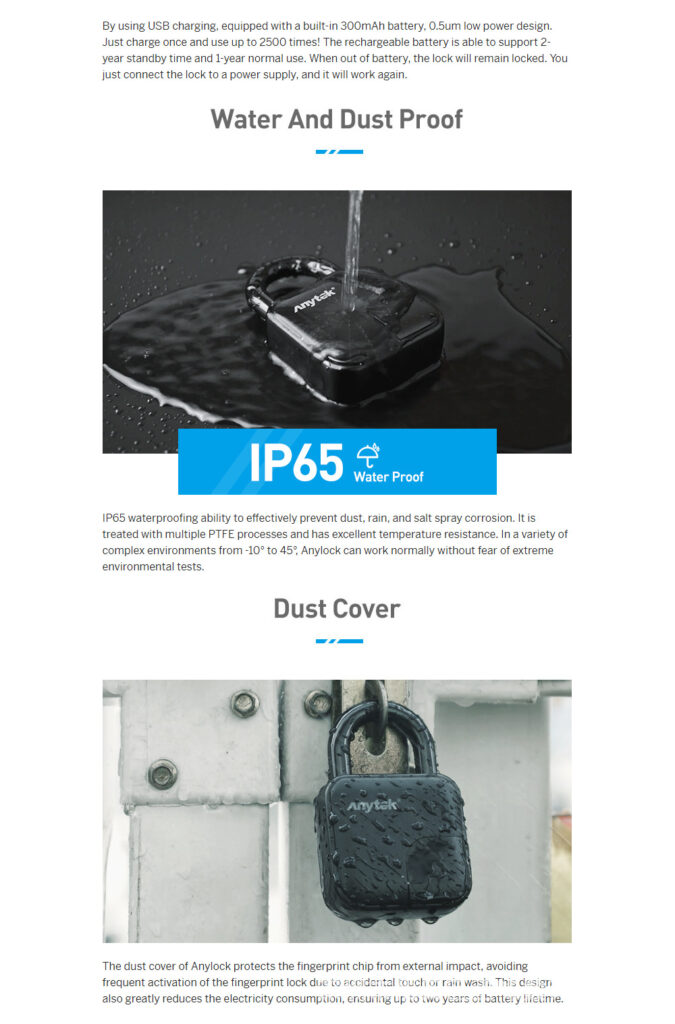 Smart Lock Waterproof L3 Fingerprint Padlock