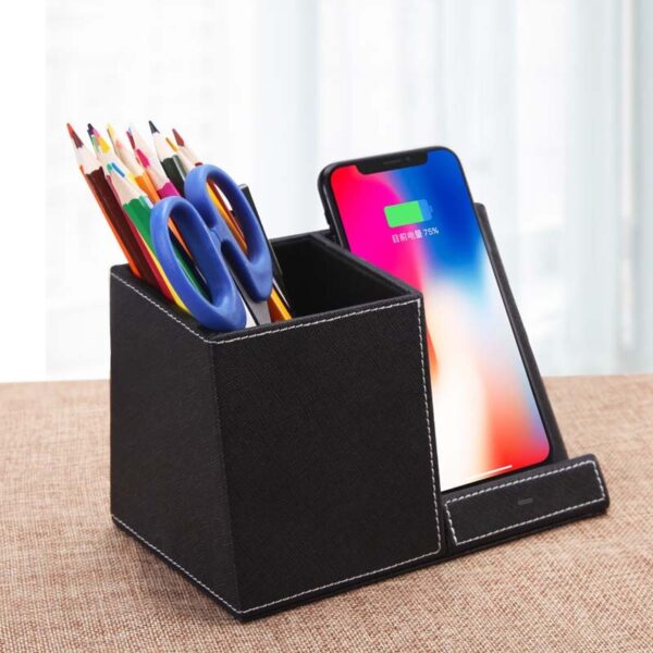 Leather Pen Holder Wireless Charger Wireless Phone Charger And Pen Holder Fast Charging Phone - Image 3