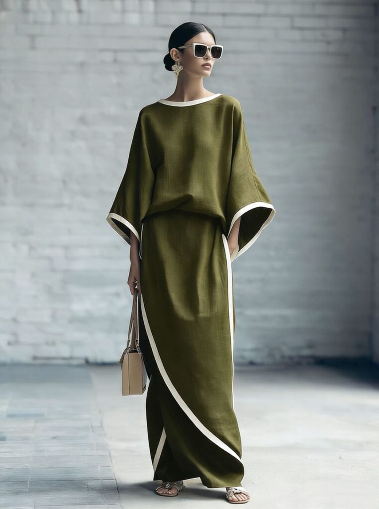 Loose-fitting Womens Batwing-sleeve Robe And Wide-leg Pants Two-piece Set