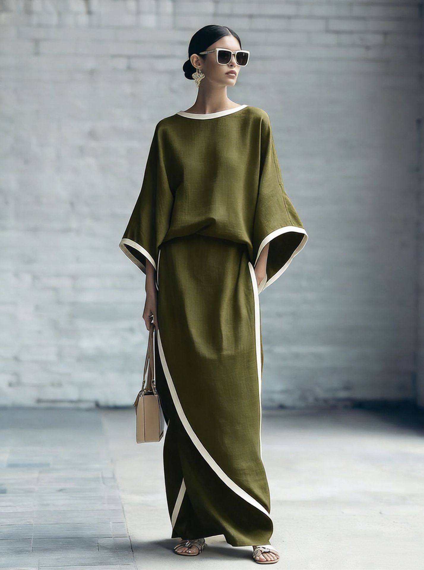 Loose-fitting Womens Batwing-sleeve Robe And Wide-leg Pants Two-piece Set - Image 10
