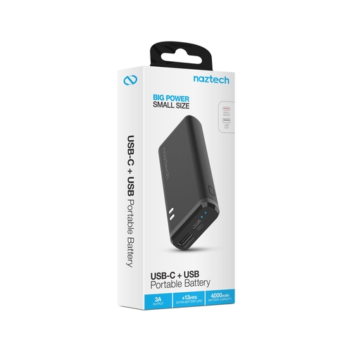 Naztech 4000mAh USB-C + USB Power Bank with 13 Hours Battery Life - Image 2