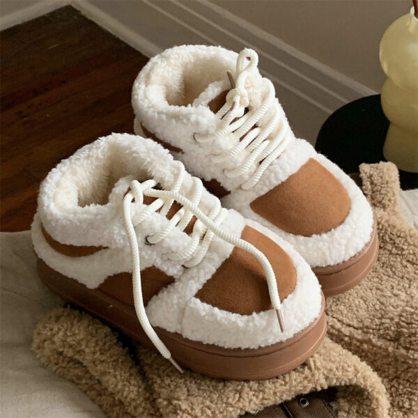 Korean-style Color-Block Lambswool Casual Sneakers AutumnWinter Cotton Boots - Image 5