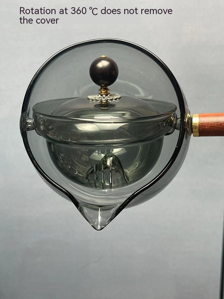 Semi-automatic Rotary Heat-resistant Glass Teapot Lazy Tea Making With Infuser And Wooden Handle Office Home Accessories Kitchen Gadgets - Image 7